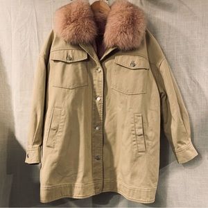 b+ab jacket khaki denim fox fur
